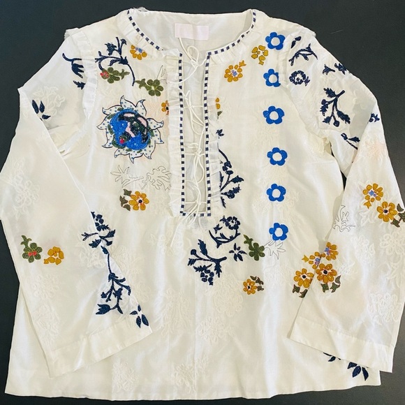 Elliette New Silk Penny Floral Embroidered Beaded Blouse French Designer - Picture 8 of 14